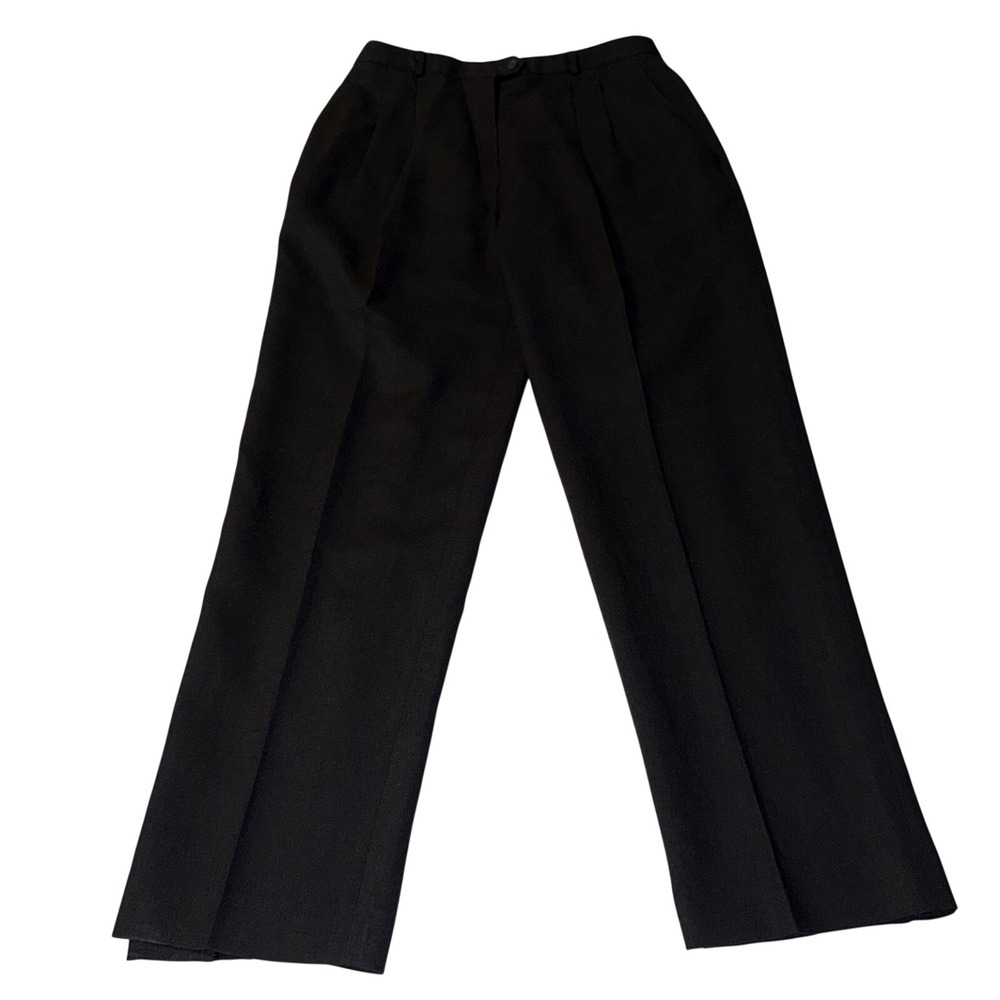 Lands End Vintage Black Linen Blend Pleated High Waist‎ Straight Leg Pants 14